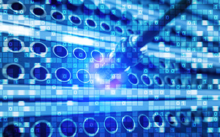 Digital matrix binary code mainframe server room computing communication concept