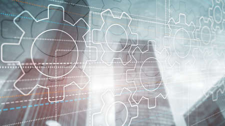 Smart city on 3d gears. Teamwork of business concept.の写真素材