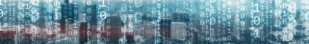 Digital city concept. Mixed Media Binary Code. Banner website.