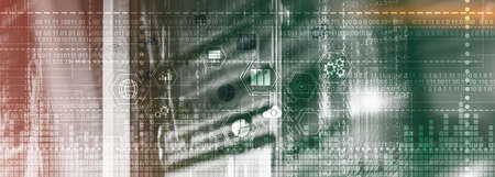 Binary code. ICT - information and telecommunication technology and IOT - internet of things concepts.の写真素材