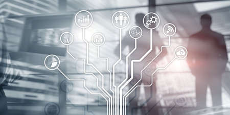 Financial business technology using internet freedom life concept. Applications icons on blurred...