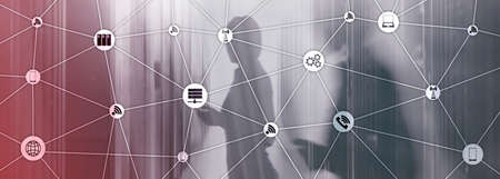 Website Banner Mixed Media. IOT - internet of things concepts. ICT - information and...