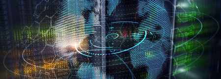 New Technology and Telecommunication Concept. 3D Planet on website header server banner.