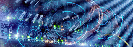 High Performance. Gear wheel on Supercomputer Background.の写真素材