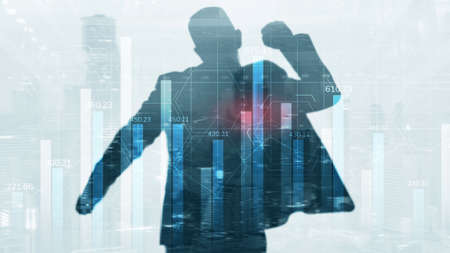 Market chart with people silhouettes. Trading investment business intelligence concept.の写真素材