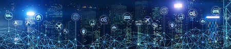 Smart City IOT Concept. Wallpaper for your site. Panoramic Business Banner.の写真素材