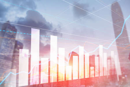 3D Graph and Lines. Hong Kong Blurred Background. For your business project.の写真素材