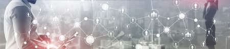 Human resource planning or business organisation on a virtual dashboard. Mixed Media Website Header...