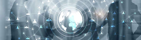 3D Globe Social Network Concept. Mixed Media Banner.の写真素材