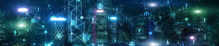 Human resource planning or business organisation on a virtual dashboard. Mixed Media Website Header Banner.の写真素材