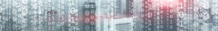 Digital city concept. Mixed Media Binary Code. Banner website.の写真素材