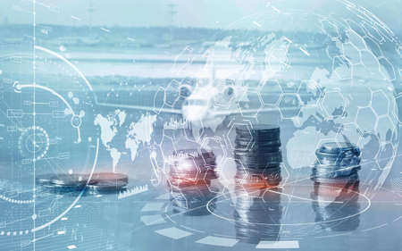 Business Finance concept Double Exposure Trading Stock Control panel Strategy marketing.の写真素材