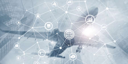 Wireless communication network. Diagrams with icons on abstract business backgrounds. Internet of...