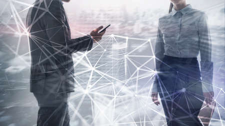 Internet technology connection, network people connection. Network community concept and social...