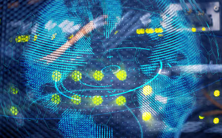 Planet Earth globe global communication technology concept green lightの写真素材