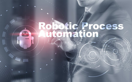RPA Robotic Process Automation. Ai algorithm analyze Business.