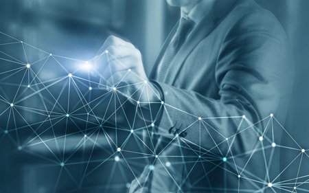 Global network structure and networking concept on proveder room background.