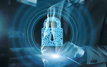 Cyber Security lock Privacy Data Protection internet and Technology concept.