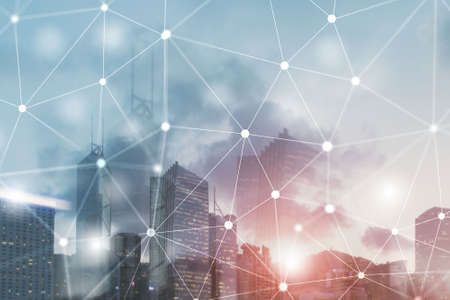 Futuristic Cyber Network. Smart City Concept. Abstract Line Connection.の写真素材