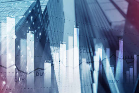 Double Exposure of Stocks Market Chart and Hong Kong city. Sell and By Concept.の写真素材
