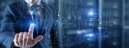Communication and engineering concept. Abstract circuit board futuristic technology processing...