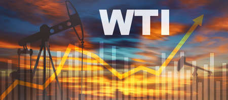 Rise in prices of a barrel of WTI crude oil 2020. Up arrow.の写真素材