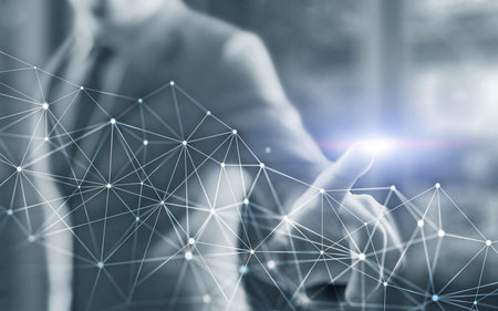 Global network structure and networking concept on proveder room background.