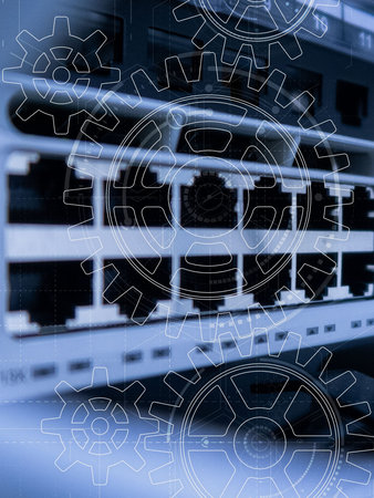 Data loss prevention. DIsaster recovery. Supercomputer blurred background. 2020.