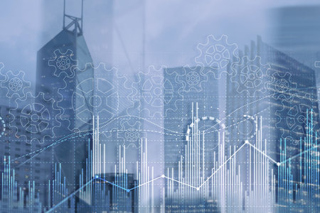 Gears and stock market. 3D illustration. Fintech Investment Financial Internet Technology Concept.
