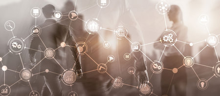 Workflow organisation structure on virtual screen. Business structure.