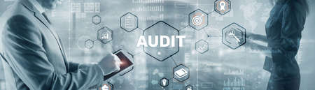 Audit Business Technology and Internet concept. Businessman touching finger inscription.の写真素材