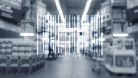 Barcode Mark Market Item Concept on blurred shop background.の写真素材