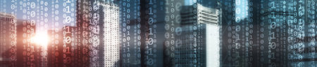 Digital city binary code. Matrix Mixed Media Background