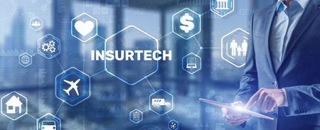 Insurtech button on virtual screen. New 2021 year.の写真素材