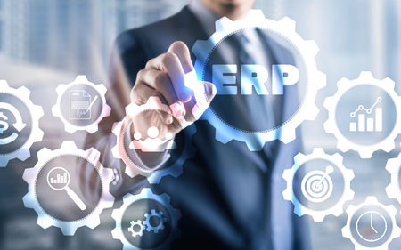 Enterprise Resource Planning ERP Corporate Business concept on futuristic background.の写真素材