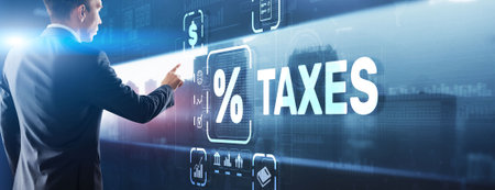 Concept of taxes paid by individuals and corporations such as VAT, income tax and property tax. Background for your business.の写真素材