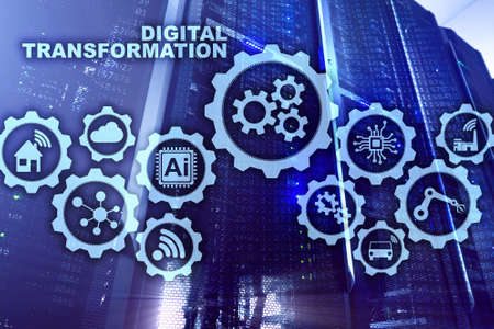 Gears mechanism, digital transformation, data integration and digital technology concept.の写真素材
