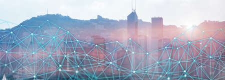 Modern City skyline Digital Wireless network internet technology. Communication conceptの写真素材