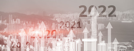 2022 concept. Graph of economics growth. Corpotare concept new year. Mixed Media