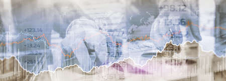 Signing a contract. Stock online trading data market financial. Mixed Media concept