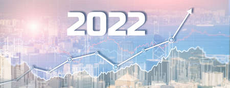 New 2022 year on modern city background. Website Banner