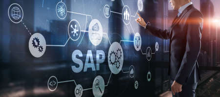 SAP Intelligent Robotic Process Automation. System Software Automation concept on futuristic virtual screenの写真素材