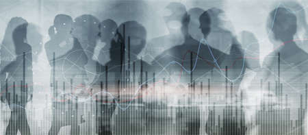 Double exposure of coloured lines, growing numbers, online tradingの写真素材