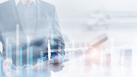 Universal financial background in blue for your presentation or websiteの写真素材