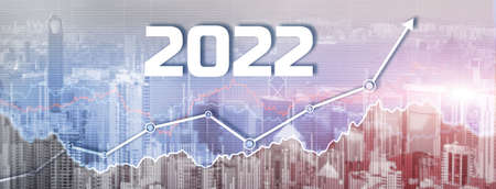 New 2022 year on modern city background. Website Bannerの写真素材