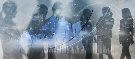 Virtual screen with stock market changes. Business Finance graph chart