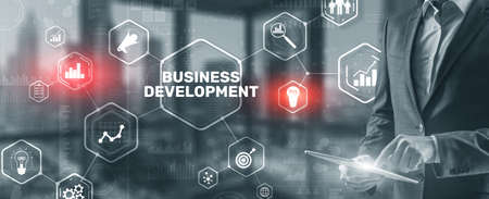Business Development. Financial Plan Strategy Development Process Graphic 3D Gray Conceptの写真素材