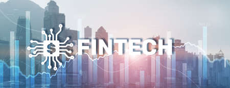 Financial technology concept. Fintech on modern citybackground hong kong.の写真素材