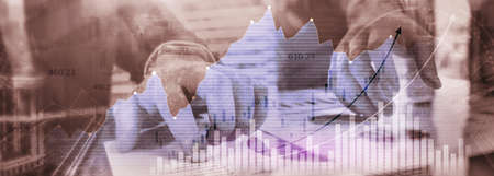 Financial graphs and analytics for investment solution. Double exposureの写真素材