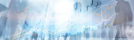 Business finance growth graph chart analysing diagram trading and forex exchange concept double exposureの写真素材